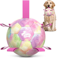 QDAN Dog Soccer Ball Toy with Strap - A-Colorful Pink / Large Size 3