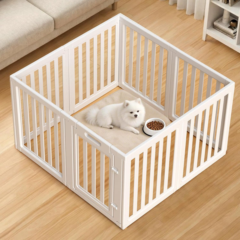 Dog Playpen Indoor, Puppy Playpen, White 23.6" H, 10 Panels - white / 8 / 23.6 inch Height