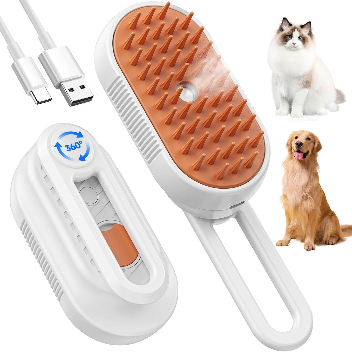 Cat Steam Brush for Shedding, Steam Brushs for Cats - white