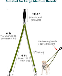 Two Point Control Dog Leash, No Tangle Training Walking Leashes – Essentials for Dogs - Khaki Green - image 4
