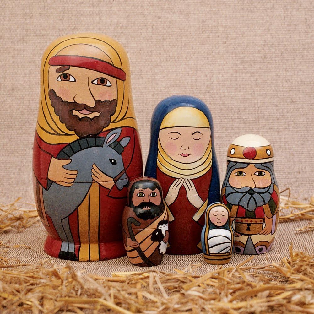 Bits and Pieces Monkey Nesting Dolls, Russian Doll Set of 5 - Nesting Holy Family - image 2