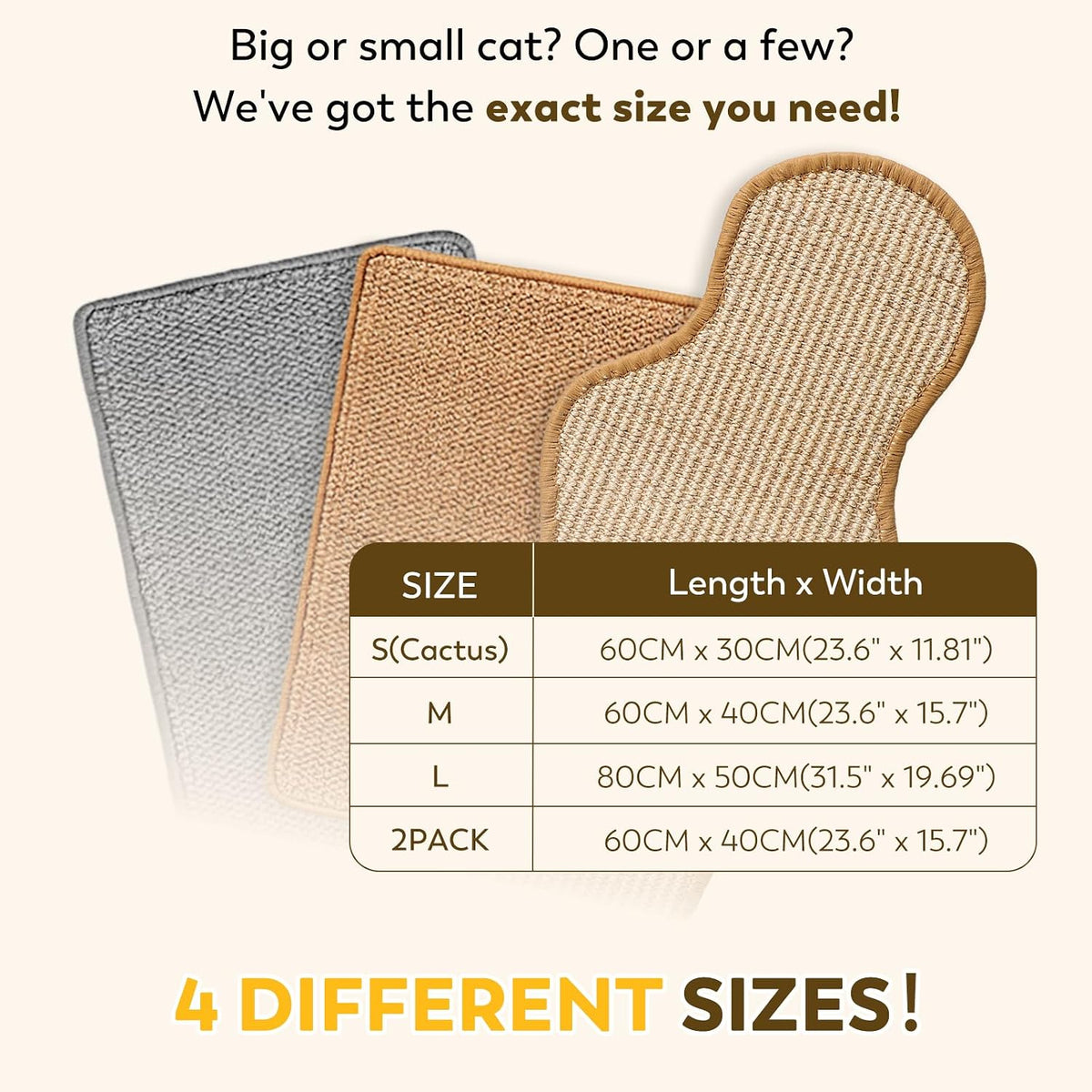 Sisal Cat Scratcher Mat with Sticky Tapes - Gray / 31.5" x 19.7" (1-Pack) - image 4