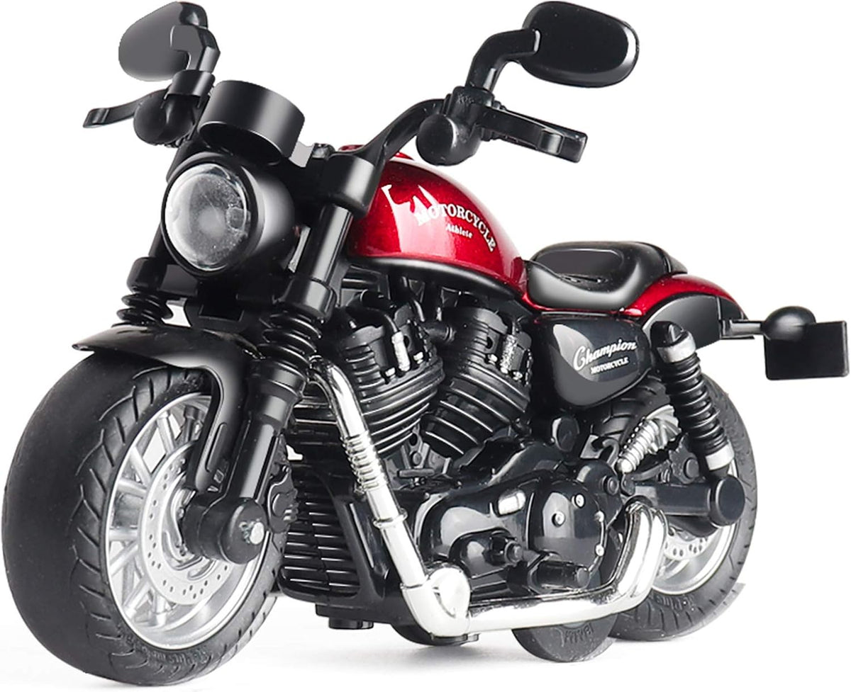 Toy Motorcycle, Pull Back Moto Bike Toy with Sound and Light – Fun for Kids & Family - Red