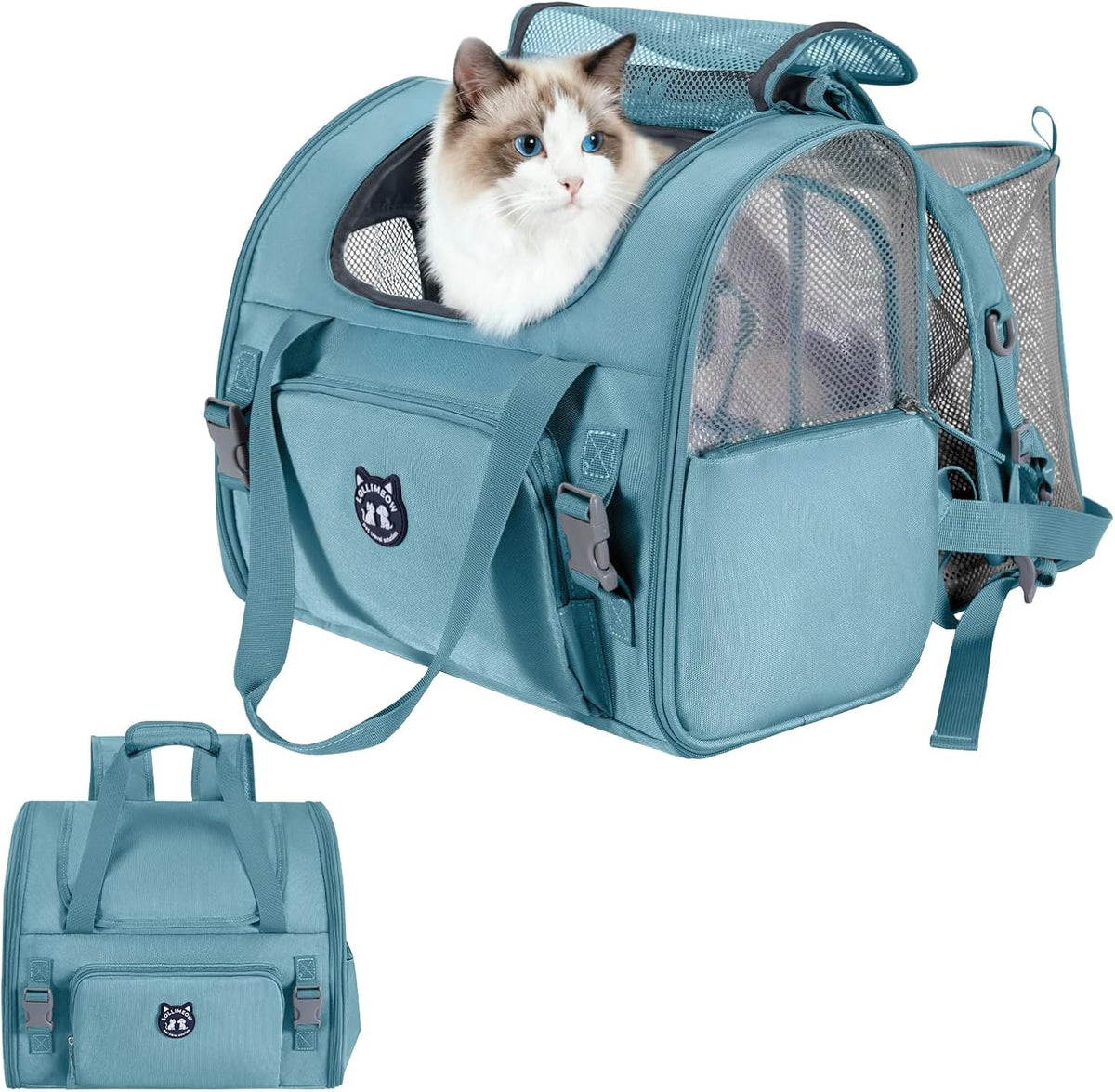 Expandable Large Cat Carrier Backpack, Supports up to – Essentials for Dogs - 16.5"L x 10.2"W x 15.8"H / Polar Blue
