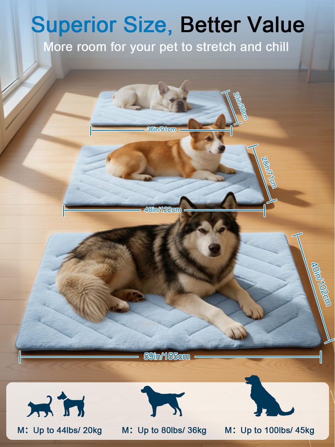 Dog Cooling Mat Self Coolings Foldable Cooling Pad for Dog in Summer - Rectangle,Blue / X-Large-59"L x 40"W - image 4