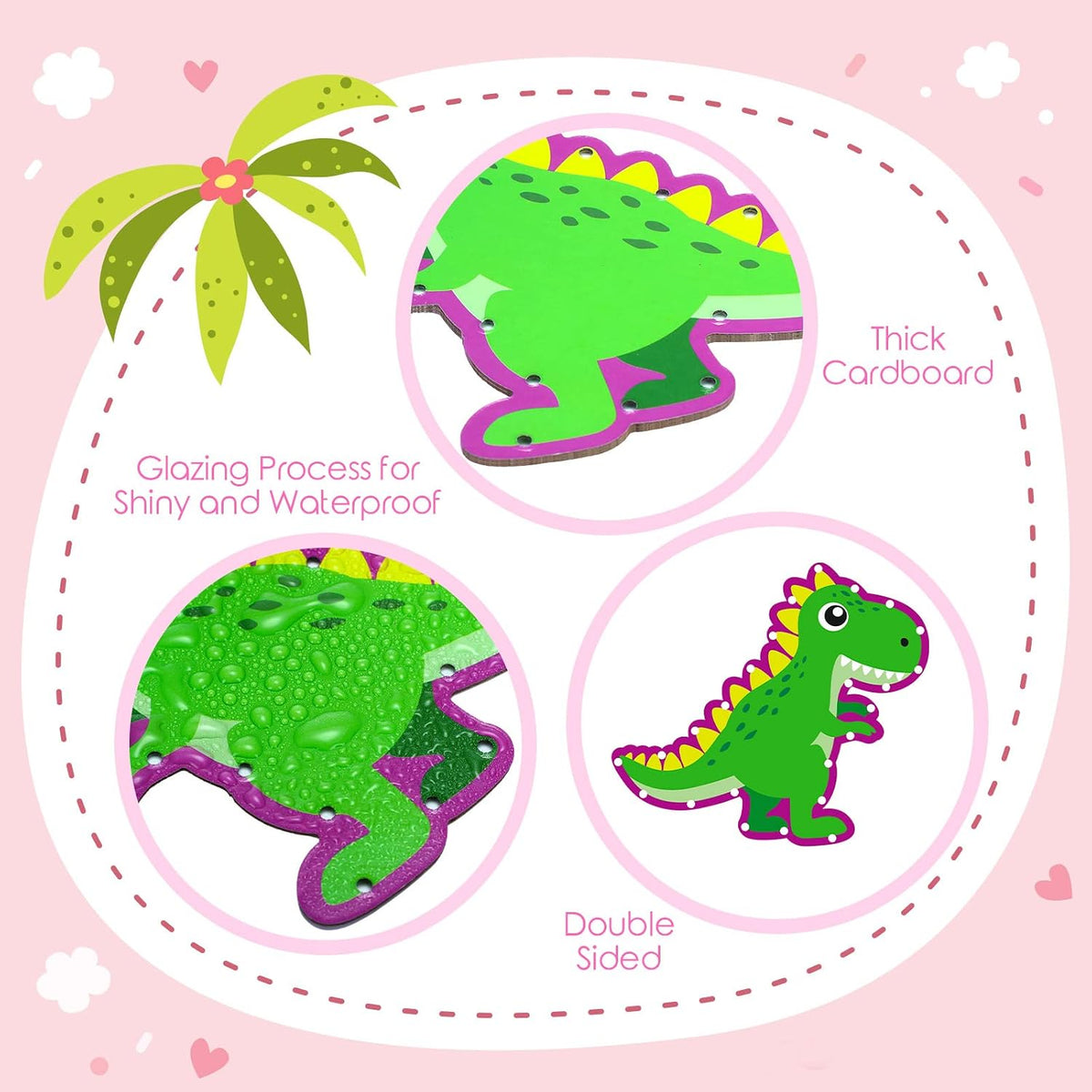 Pajean 10 Pcs Kids Lacing Cards Double Sided Animal Sewing Cards Kits - Dinosaur Style - image 3