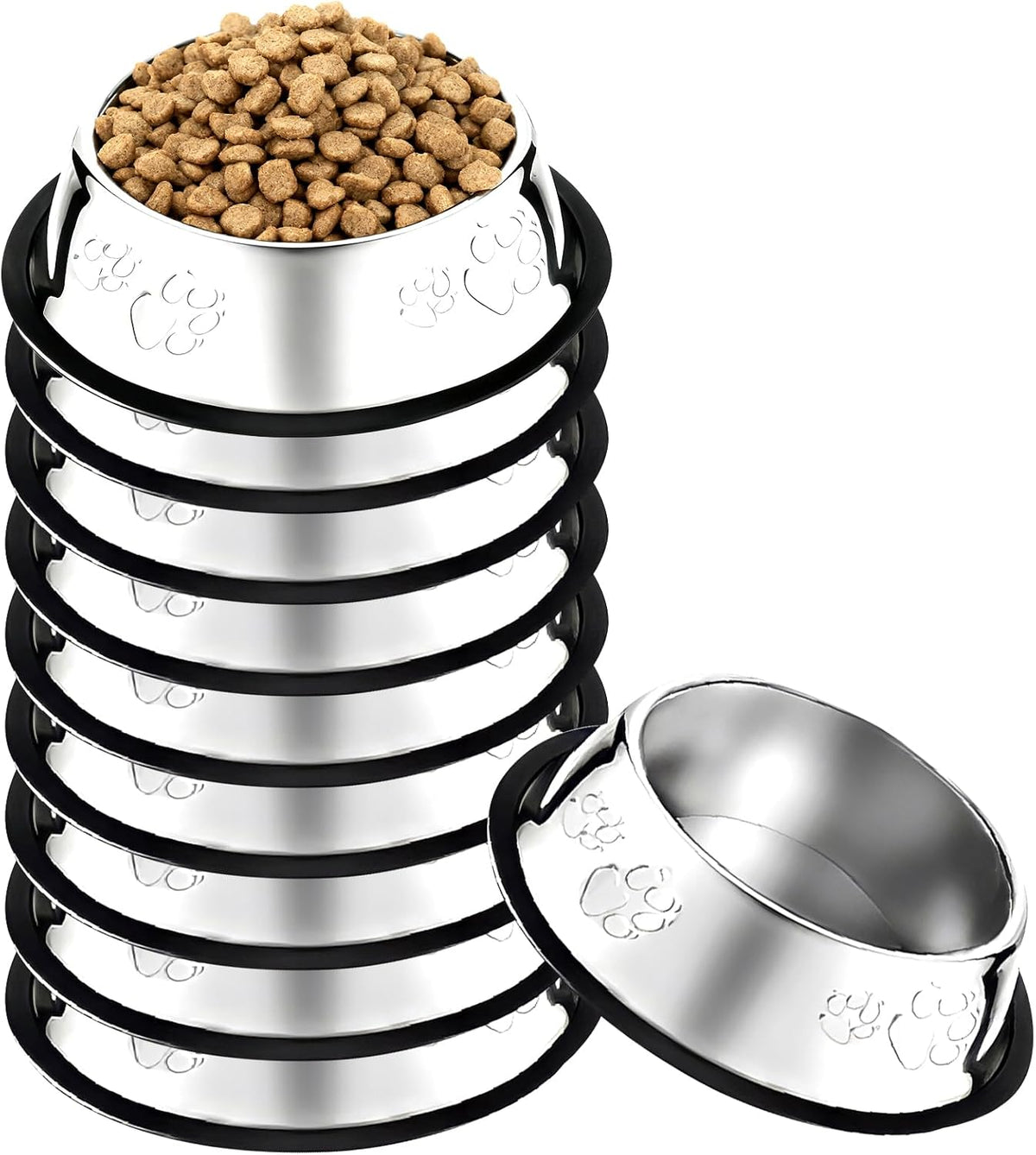 10 Pcs Stainless Steel Dog Bowl Pet Feeding Bowl with Rubber Base - 47.3 oz