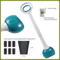 Dog Pooper Scooper Portable with Bag Attachment - 28in + Green + 120 garbage bags + dispenser - image 2
