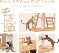 77‘’ Modern Cat Tree, Tall Wood Cat Tower for Indoor Cats Large Adult, Heavy Duty Cat Tree with Scratching Post, Luxury Kitty Condo, Sturdy Cat Furniture with 1 Transparent Bed and 3 Climb Labber