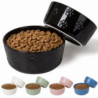 Ceramic Dog Bowl Set of 2 with Anti-Skid Base, 5.5"W x 2"H - Medium / Black