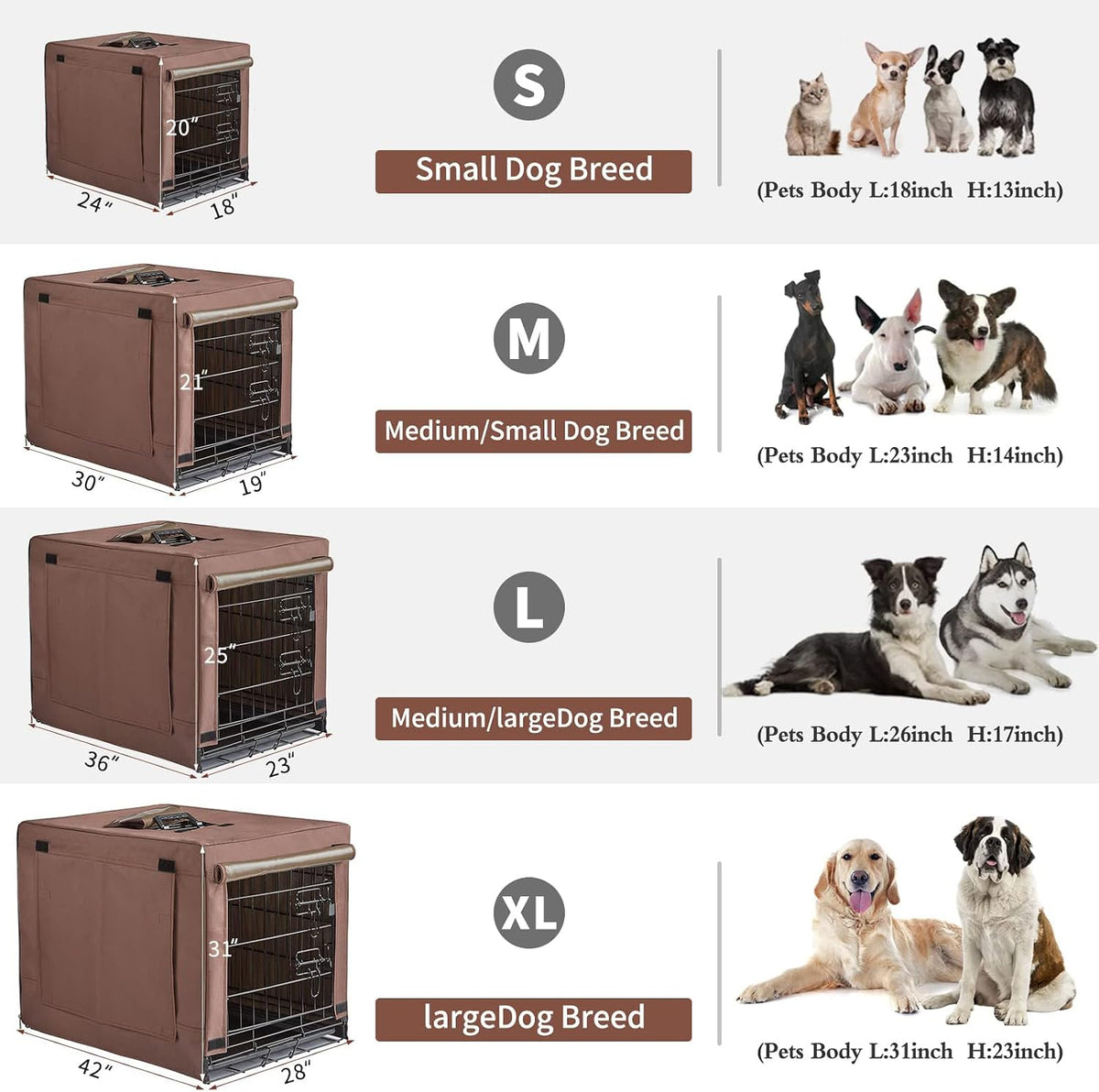 DONORO Dog Crates for Small Size Dogs Indoor Double Door Dog Kennels - Brown / 30.0"L x 19.0"W x 21.0"H - image 3