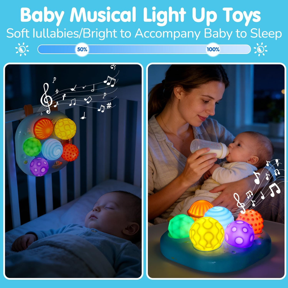 Tsomtto musical light up baby toy with six colorful soft sensory balls - view 3