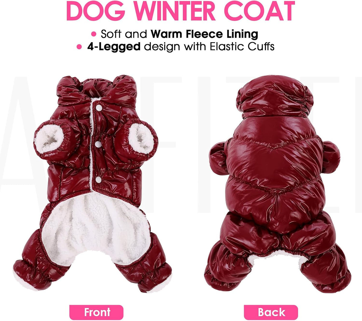 Dog Coat Waterproof Dog Jacket Fullbody Dogs Winter Coat Snowsuit – Essentials for Dogs - Burgundy / XX-Large - image 3