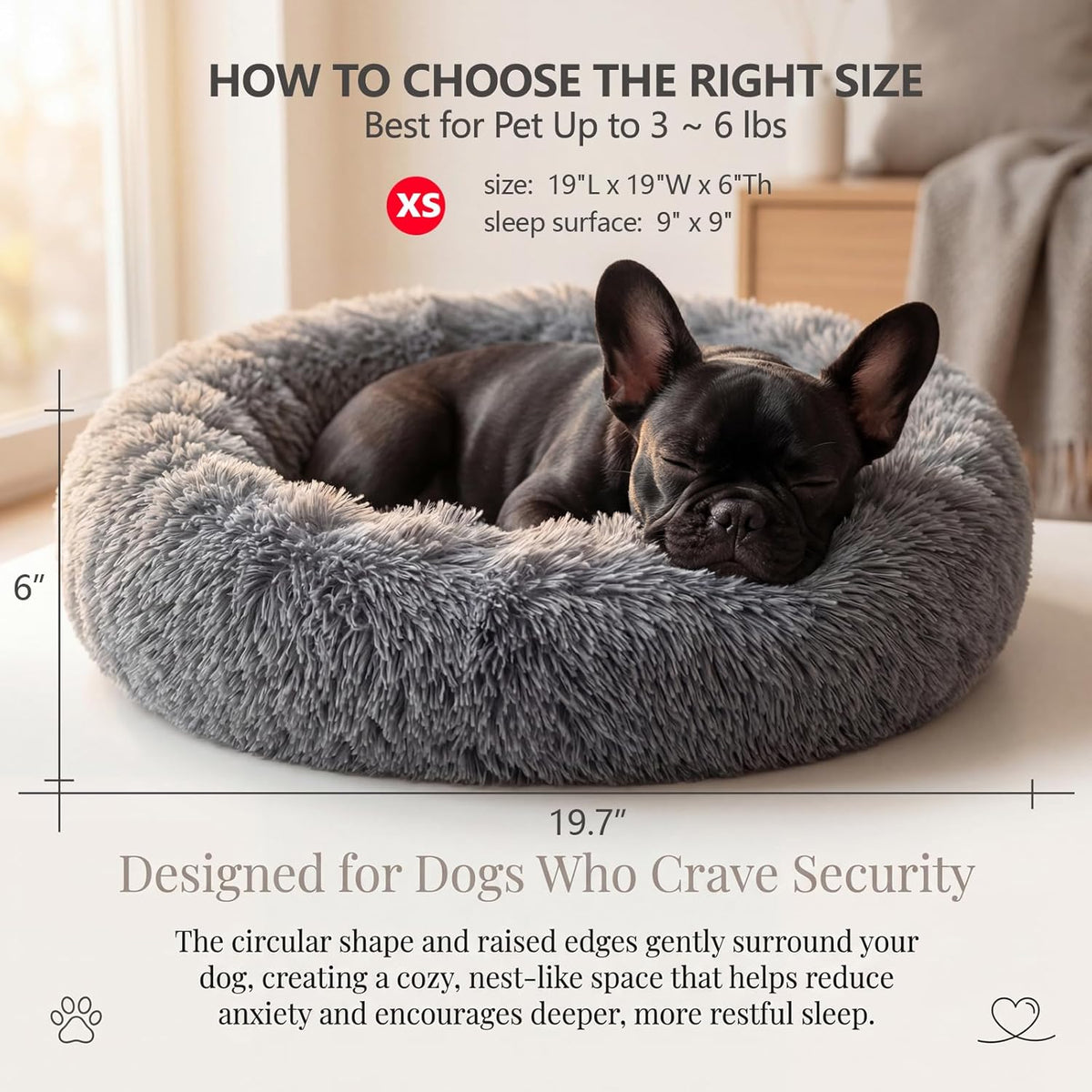 Small Calming Dogs Bed for Small Dogs Anti-Anxiety Machine Washable - Dark grey / 19 inches - image 3