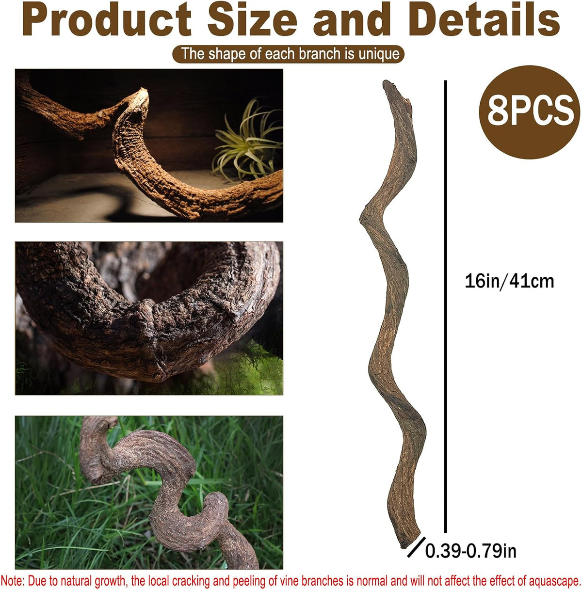 Reptile Decor 3PCS Natural Forest Branch Terrarium Habitat Decoration - XL: 8PCS (16IN) - image 2
