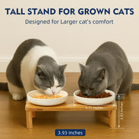 Raised Cat Bowl, Elevated Cat Bowls with Bamboo Stand, Set of 2 – Essentials for Cats - Rectangle Stand with Ceramic Bowls - image 2