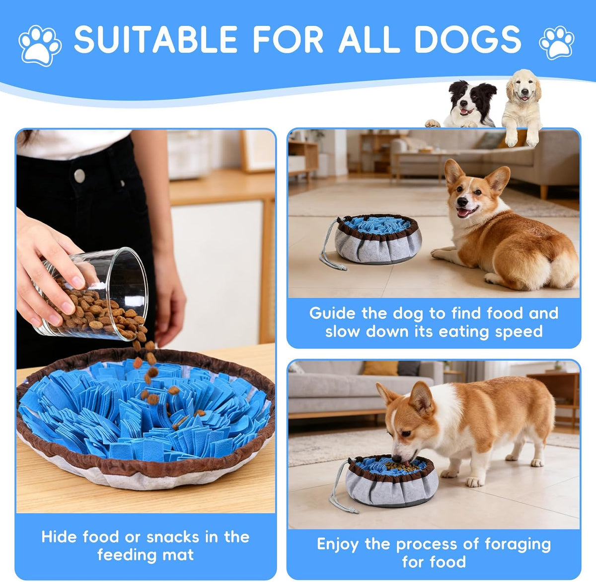 Snuffle Mat for Dogs, Adjustable Interactive Puzzle Toy - Blue-48cm - image 3