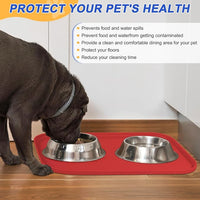 Silicone Pet Feeding Mat with Raised Edge for Food and Water, Dog Bowl Mats, Cat Bowls Placemat with High Lip for Floor Waterproof, Rubber Tray for Cats and Dogs 19 x 12 x0.7 Red