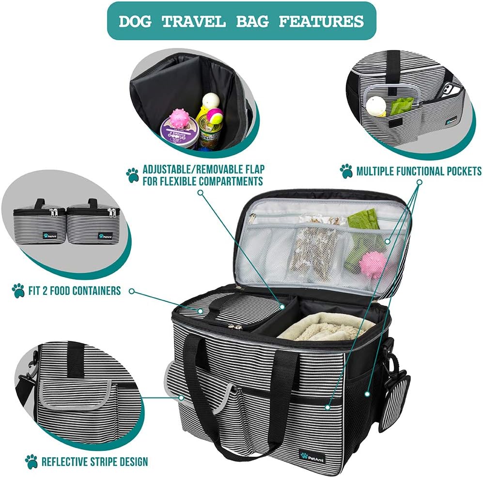PetAmi Dog Travel Bag Organizer, Pet Supplies Diaper Tote - Medium - 14.5"L x 8.0"W x 12.0"H / Stripe Black - image 4