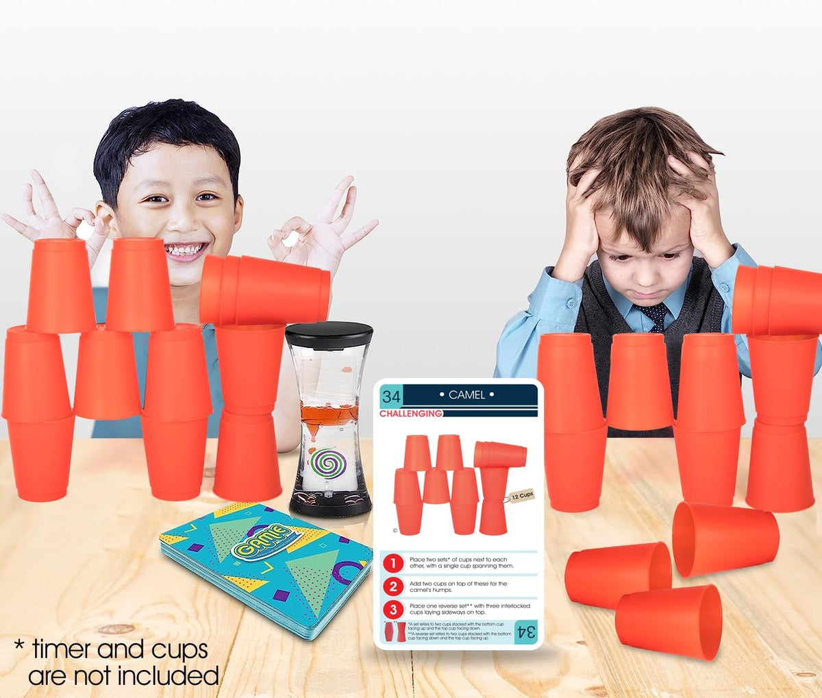 Gamie Stacking Cups Game for Kids, Set Includes 24 Cups - Additional Challenge Cards - image 4