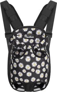Pawaboo Pet Front Carrier Backpack for Small Medium Dogs – Essentials for Dogs - Black Daisy Print / Medium (Pack of 1)