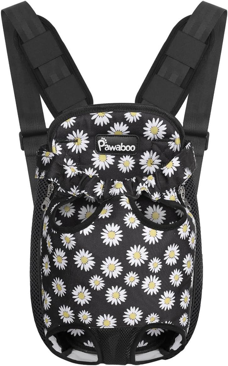 Pawaboo Pet Front Carrier Backpack for Small Medium Dogs – Essentials for Dogs - Black Daisy Print / Medium (Pack of 1)