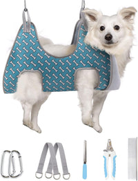Supet Dog Grooming Hammock for Nail Trimming - M( Max 48 Lb:Leg space: 6.3"-13.5") / Coral Blue