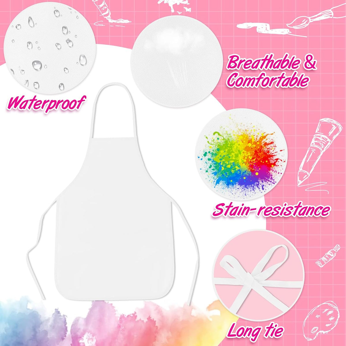 PLULON 8 Pcs Colorful Apron Kids Aprons for Painting Cooking Art Smock – Fun for Kids & Family - White / 30 - image 3