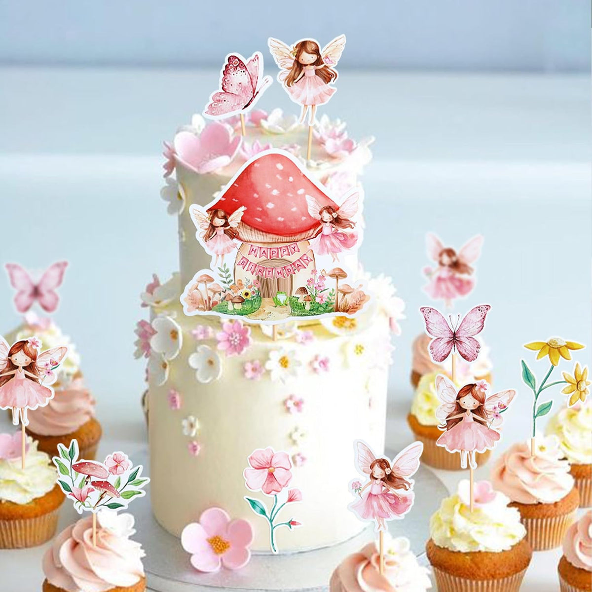 SAMOKA fairy cupcake toppers, 24 card paper picks on wooden sticks in 6 fairy designs - view 2