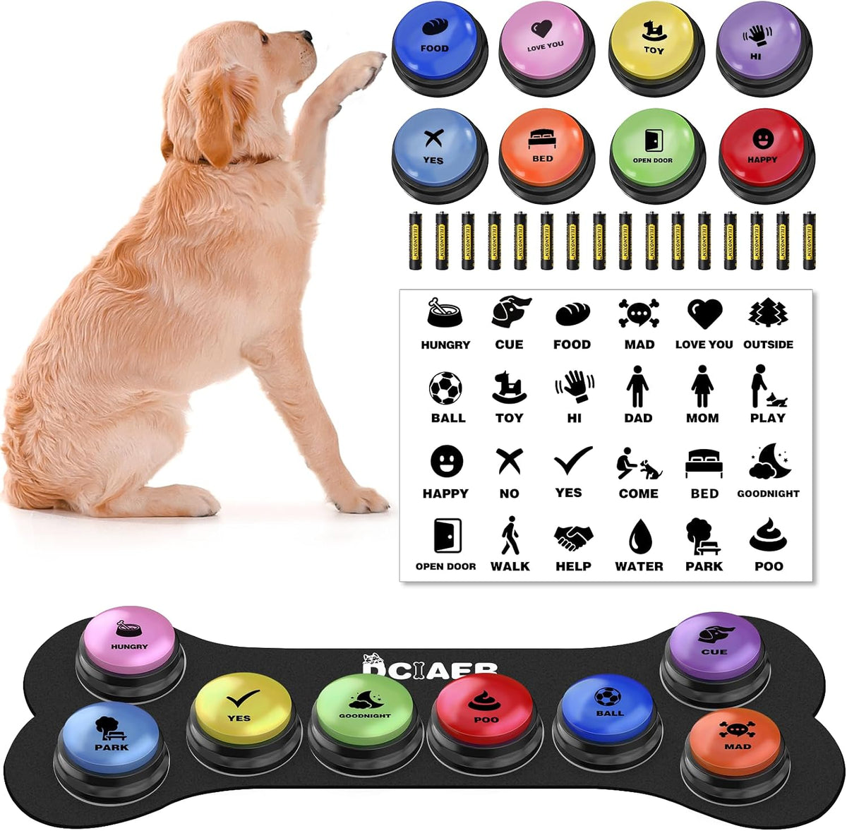 Dog Buttons for Communication, Talking Buttons for Dogs - 8 Pack