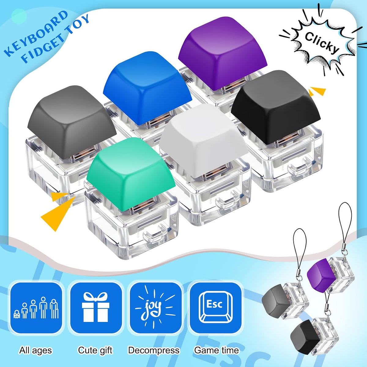 6 Pcs Keyboard Fidget Toy Keyboard Fidget Keychain - Dark / Classic / 6 - image 4