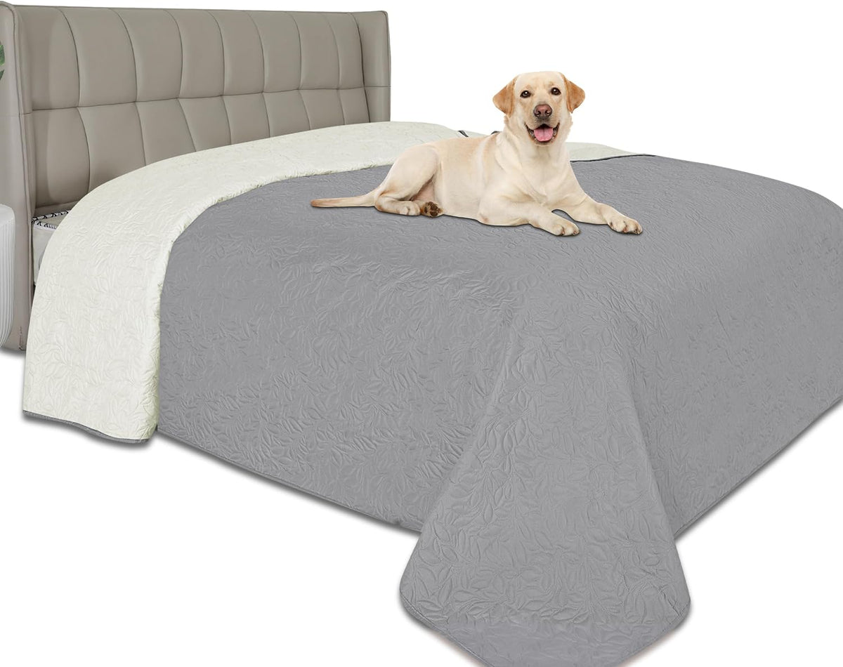 Easy-Going Waterproof Dog Bed Cover Reversible Leak Proof Pet Blanket - Light Gray/Ivory / 68x86 Inch