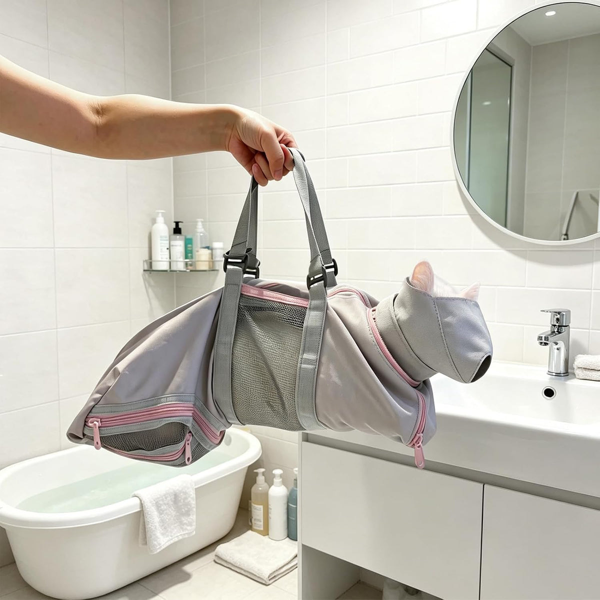Cinf Cat Restraint Grooming Bag - M Size–Fits most adult cats (8–12 lbs) / Blush Ash - image 4