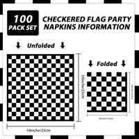 100 Pack Black and White Checkered Flag Party Napkins Disposable Race - 100 / Black and White Checkered - image 2
