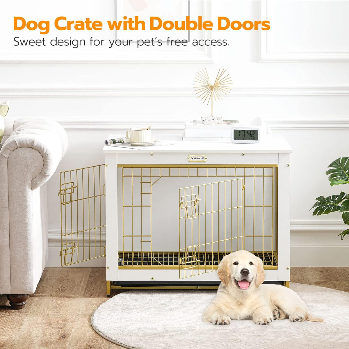 HOOBRO Dog Crate Furniture, 38.6" Large Dog Kennel Indoor - 31.5"L x 21.7"W x 25.4"H / White - image 2