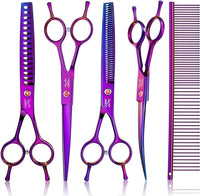 JASON Dog Grooming Scissors Kit, Professional 6 in 1 Dog Scissors Sharp Shears Set - Straight, Thinning, Chunker, Curved Shears and Comb for Long Short Hair for Dog Cat Pet