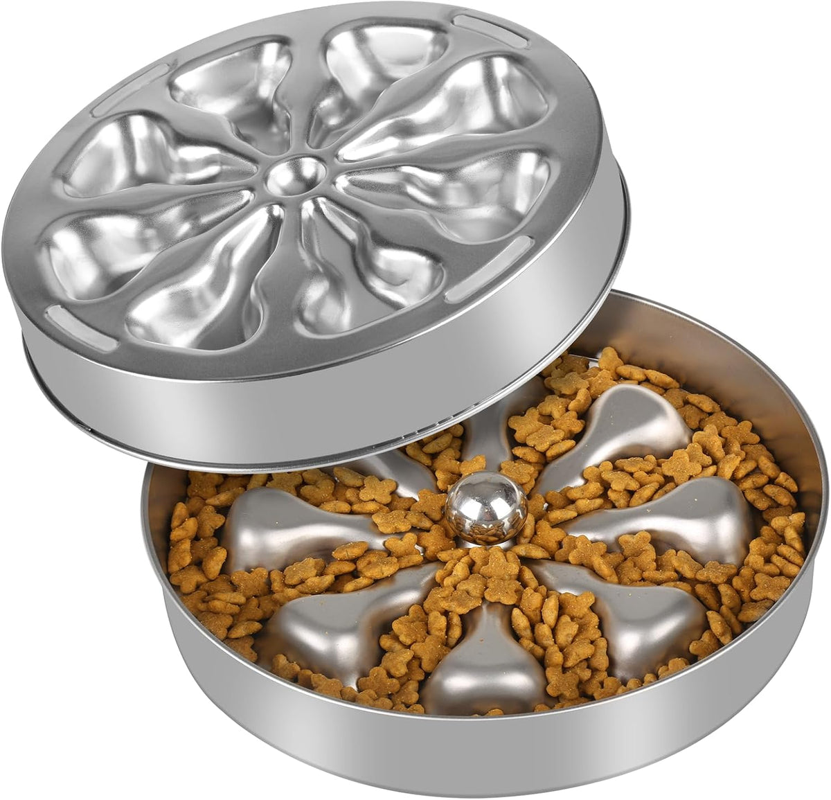 Slow Feeder Dog Bowls – Stainless Steel Non-Slip Metal Bowl for Slow Feeding, 5 Cups Large - Large