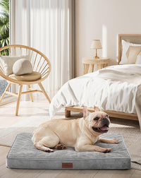 OhGeni Orthopedic Waterproof & Machine Washable Dog Bed for Small Medium Pets, Suitable for Crates, Cat Mat with 25D Egg Crate Foam, Removable Cover & Invisible Zipper, 30 Inches(Gray)