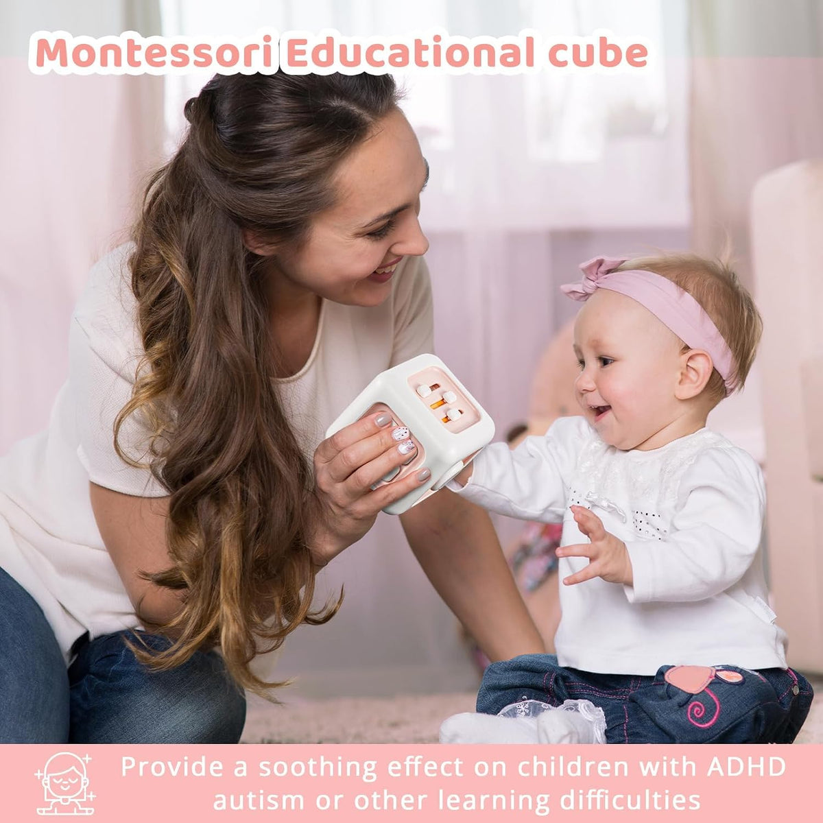 SOCBTNSO Montessori Busy Cube Travel Toy - Pink - image 2