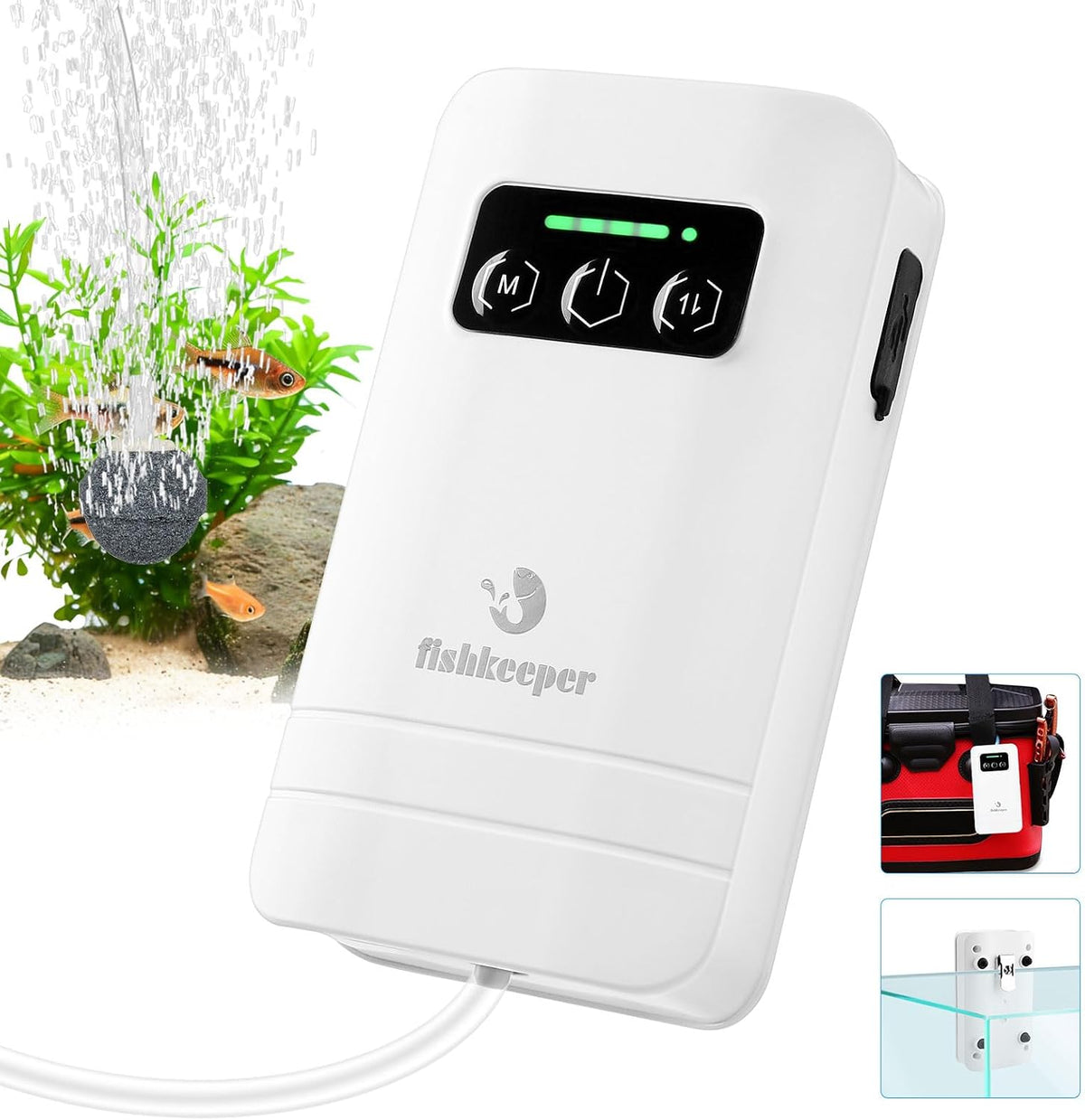 fishkeeper Battery Powered Aquarium Air Pump - S(2W-2200mAh Up to 60 Gal)
