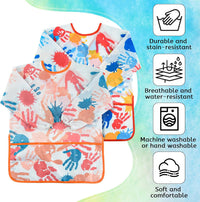 2 Pcs Kids Art Smock Painting Toddler Smock Long Sleeve with 3 - Red+pink / 2 - image 3