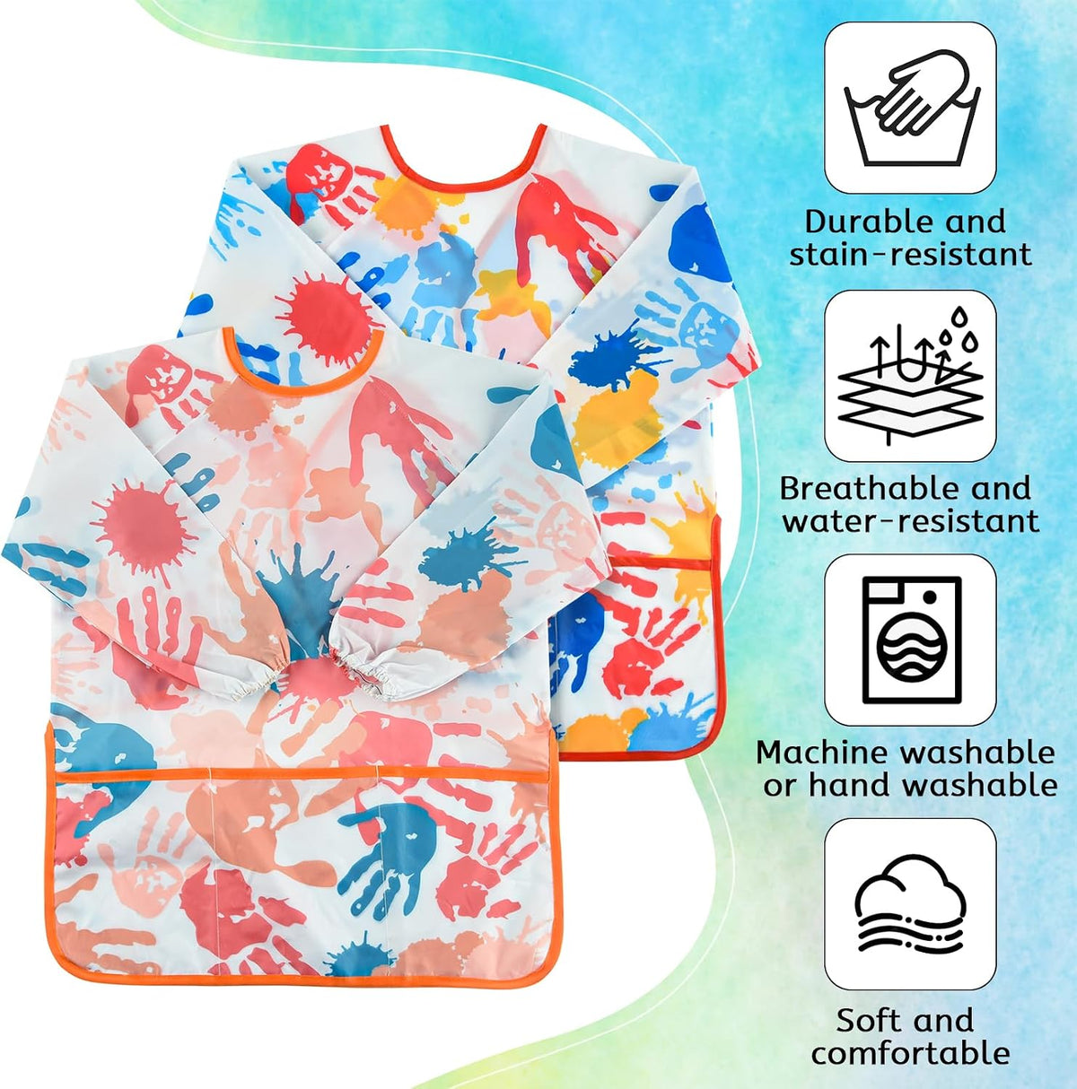 2 Pcs Kids Art Smock Painting Toddler Smock Long Sleeve with 3 - Red+pink / 2 - image 3