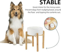 Ceramic Elevated Dog Bowl Set - Large Breed Dog Food and Water Bowl, Weighted Dishes (8.2'', 60OZ, White)
