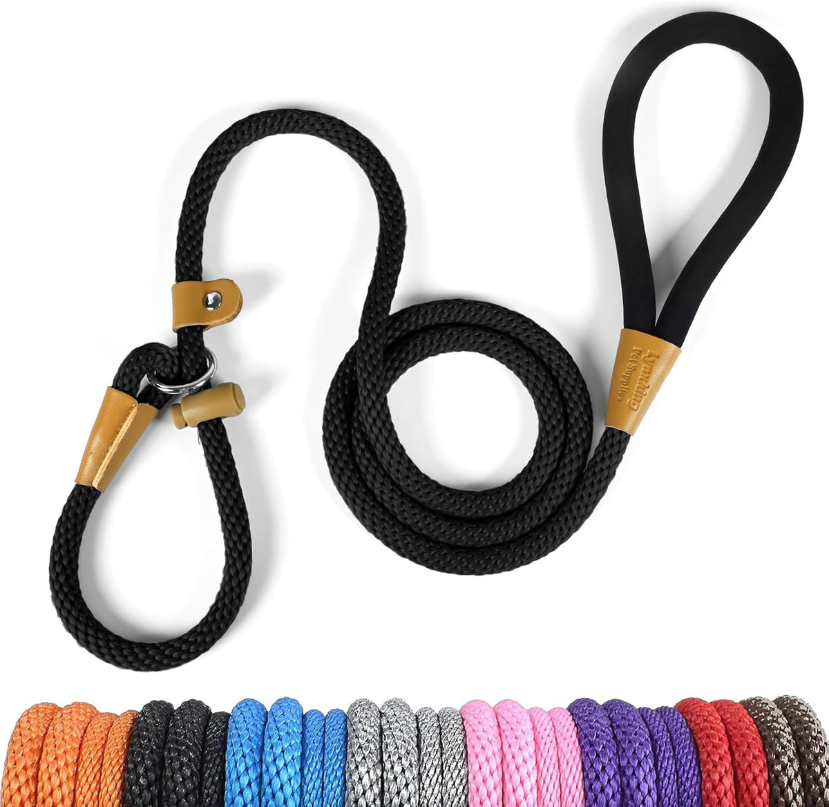 Dog Leash Slip Lead Braided Rope Pet Training Loop Leashes 5ft 6ft 8ft – Essentials for Dogs - Black / Slip Lead-1/2in x 6ft Large