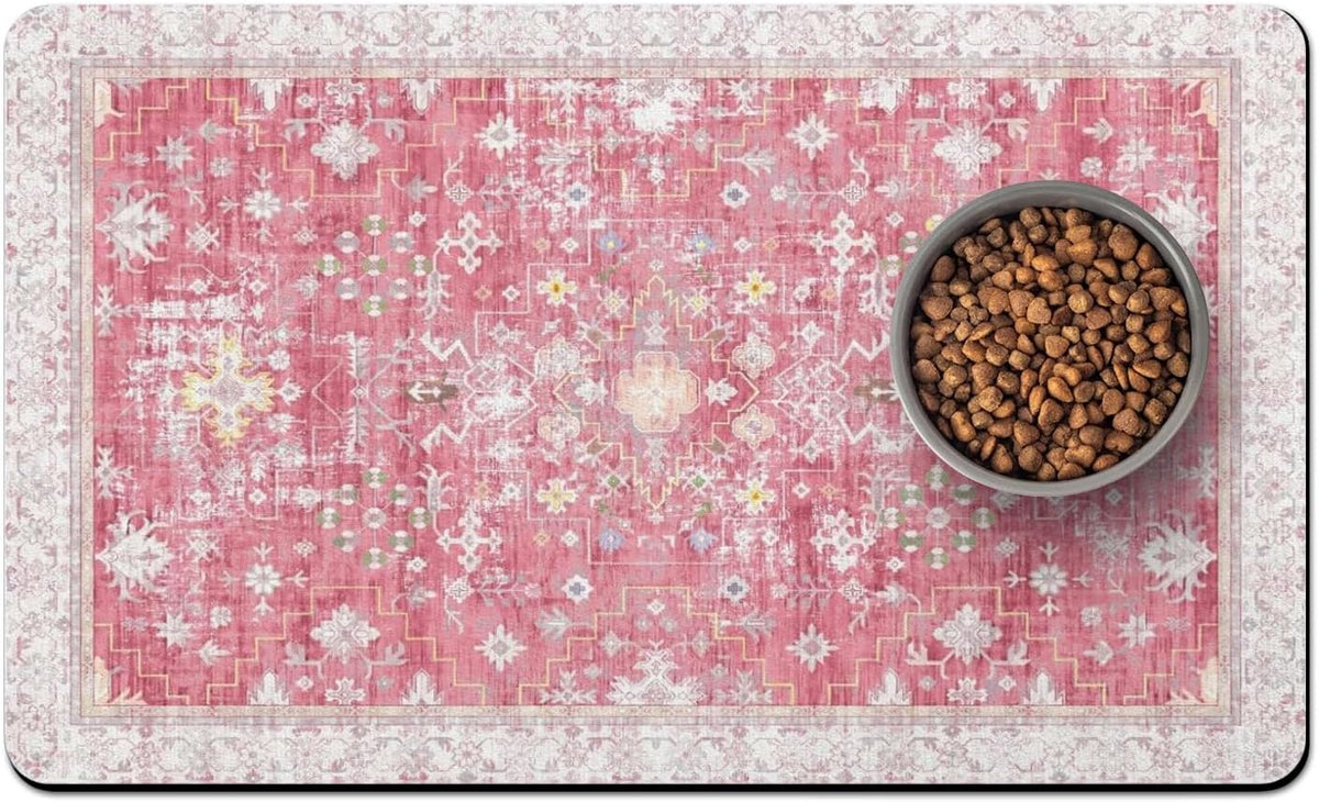 Pet Food Mats for Floor, Absorbent Dog Mat for Food and Water Dispenser Mat, Dog Food Mat Quick Dry - Pink / 24"L x 16"W