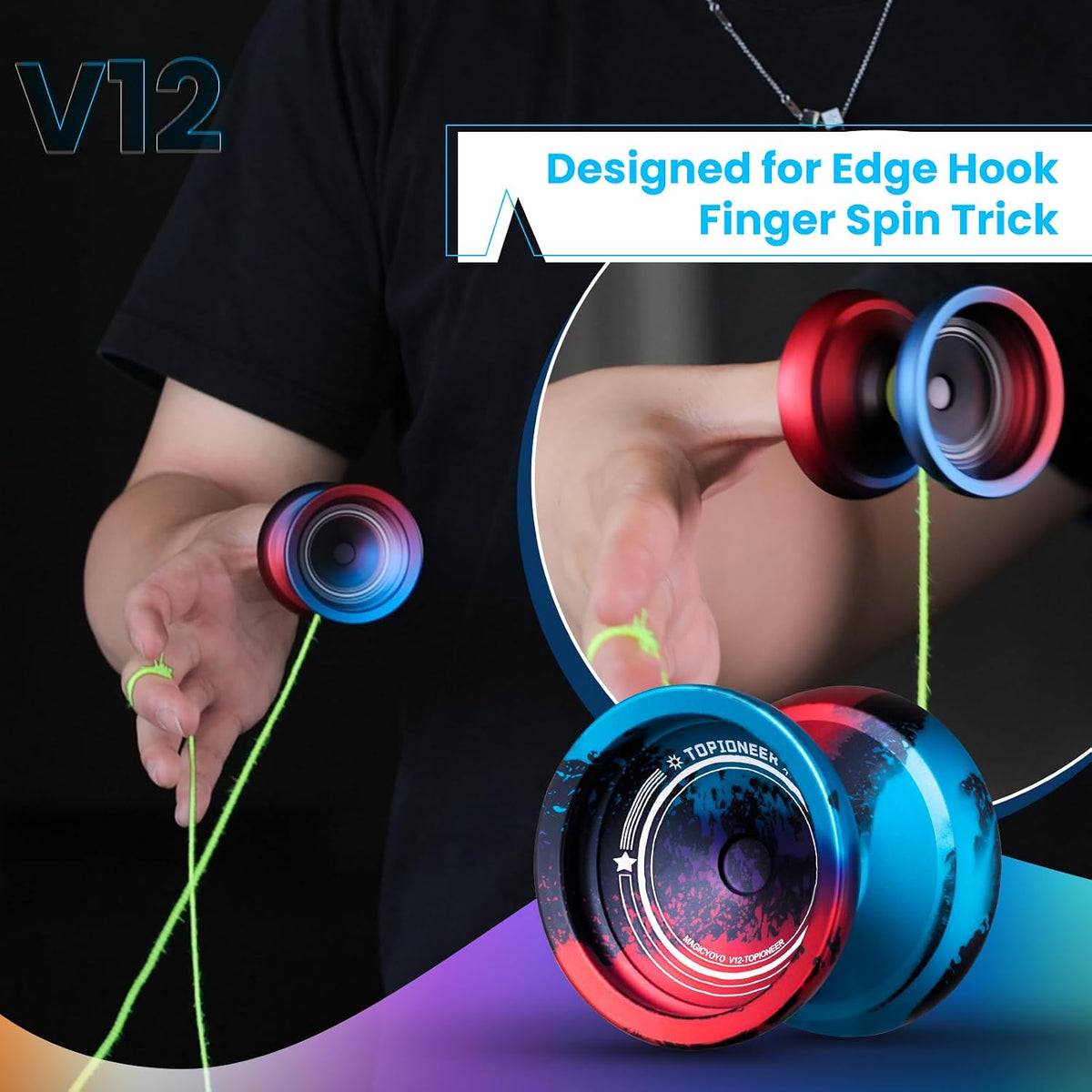 MAGICYOYO V12 Finger Spin Yoyo - Black Blue Red - image 4