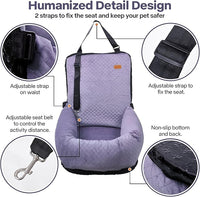 Dog Car Seat for Small Medium Dogs Up to 40lbs, Detachable Washable Soft Pet Booster Travel Bed for Front & Purple Seat with Safety Leash Belt