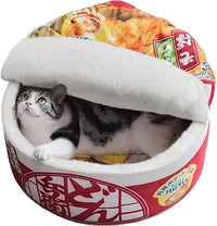 寵幸 Ramen Noodle Cute Cat Bed, Soft Warm Washable Kitten Bed - 15.7"L x 15.7"W x 7.9"Th / red