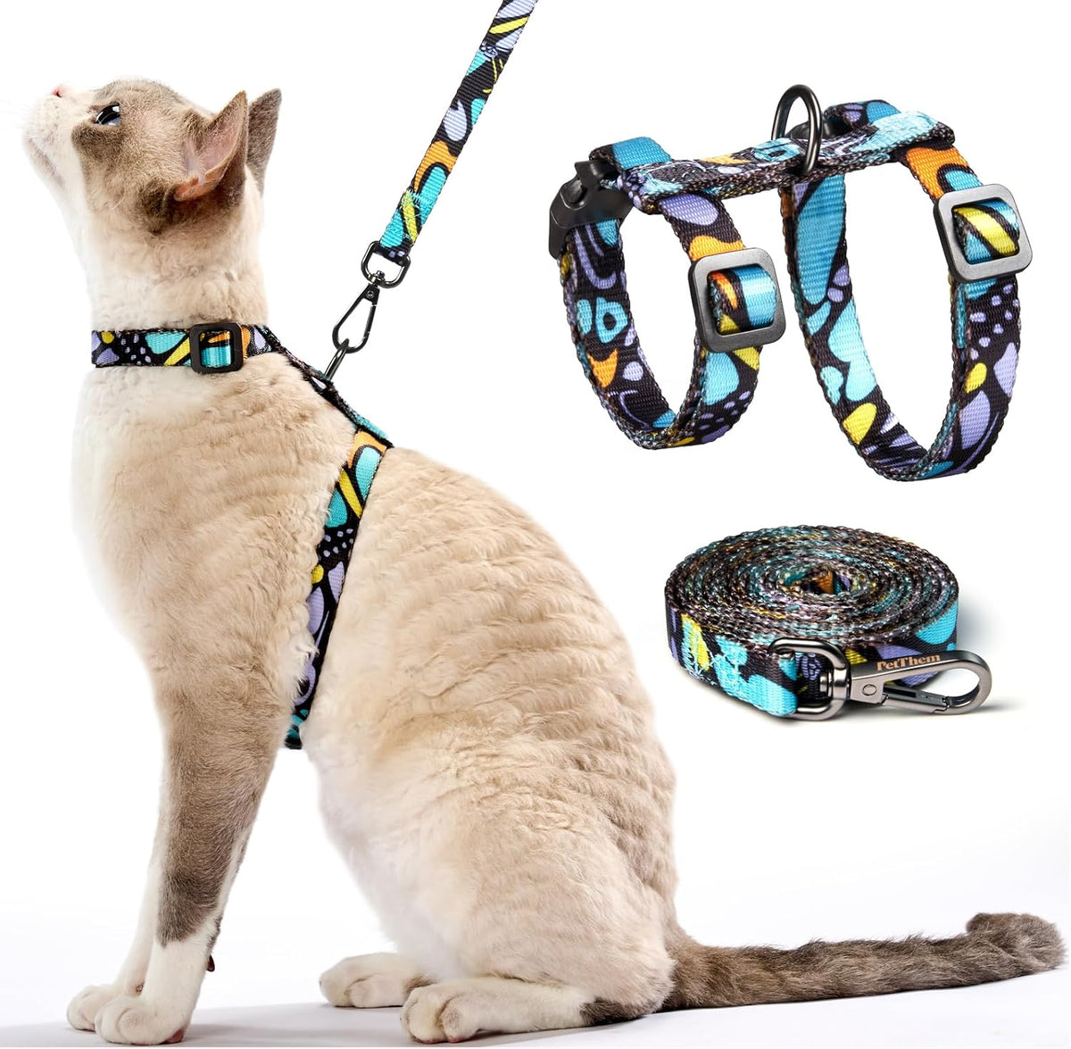 Adjustable Cat Harness and Leash Set Escape Proof – Essentials for Cats - Blue Butterfly Magic, Adjustable