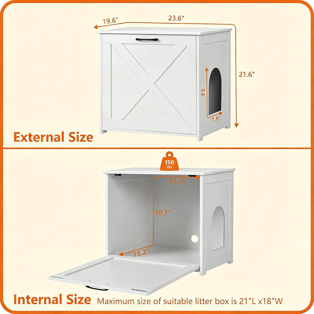 Cat Litter Box Enclosure, Hidden Litter Box Furniture - White / 23.6"L x 19.7"W x 21.7"H - image 4